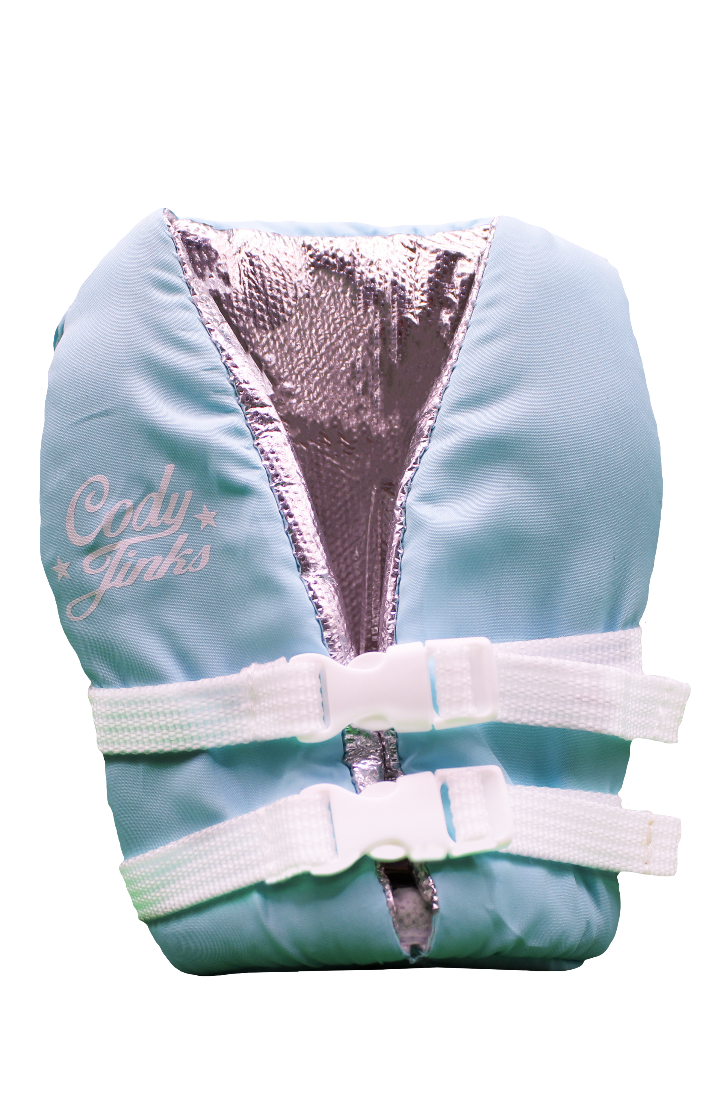 Script Teal Vest Can Koozie