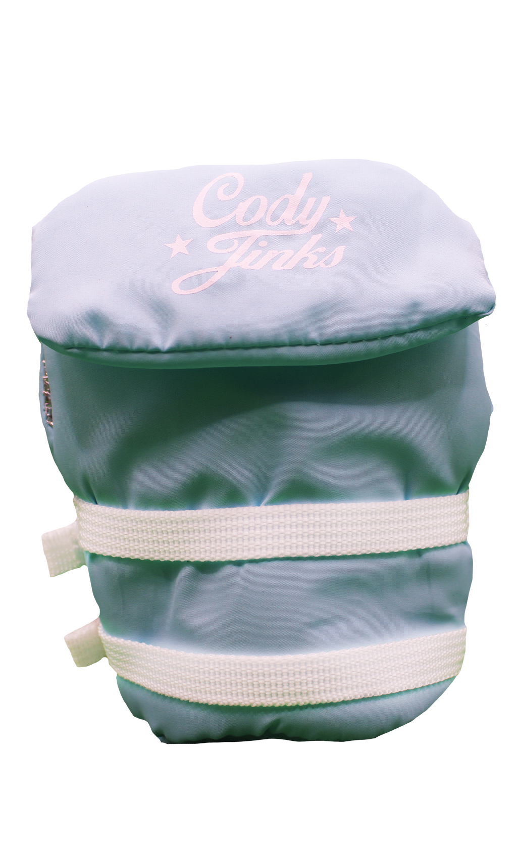 Script Teal Vest Can Koozie