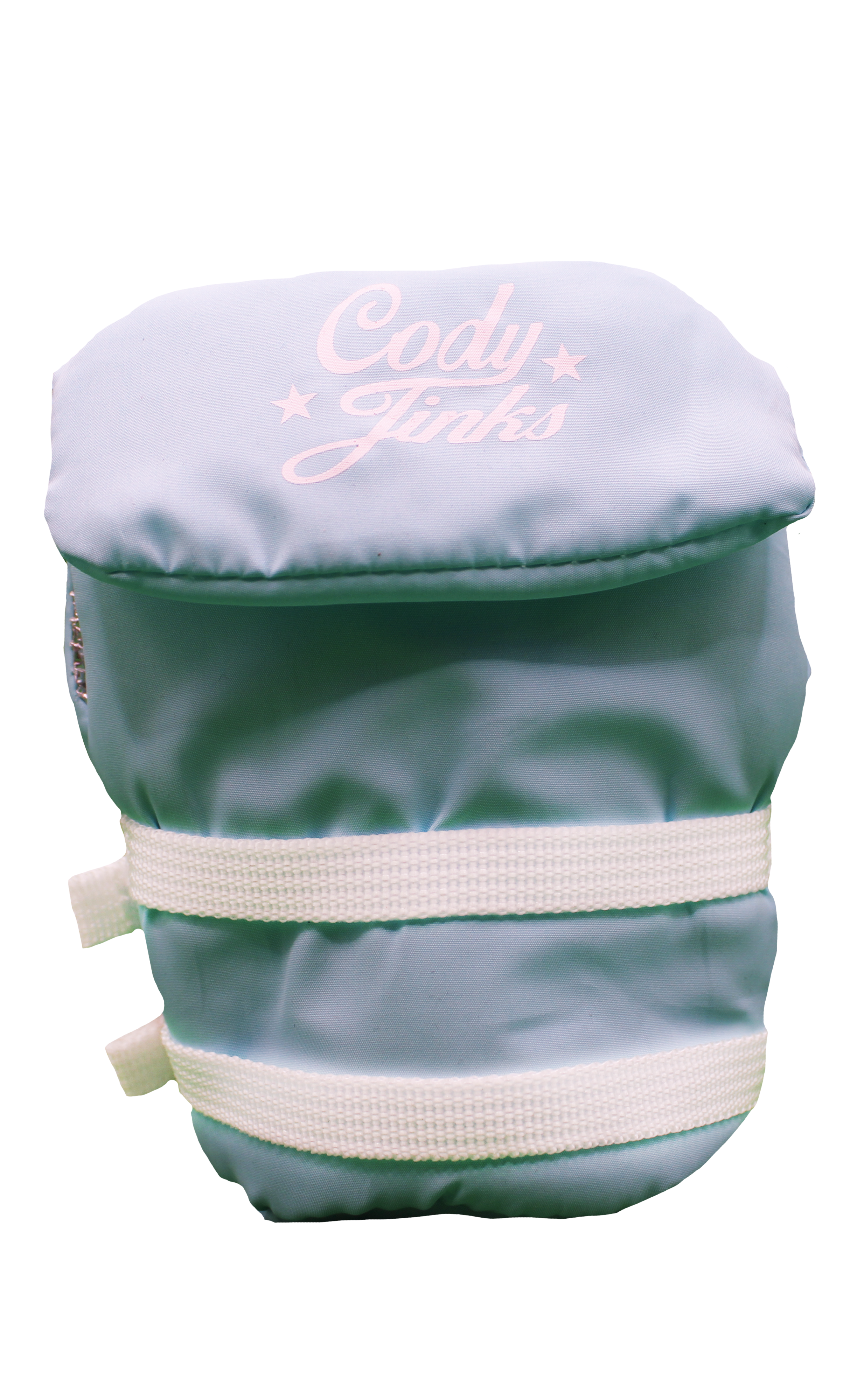 Script Teal Vest Can Koozie