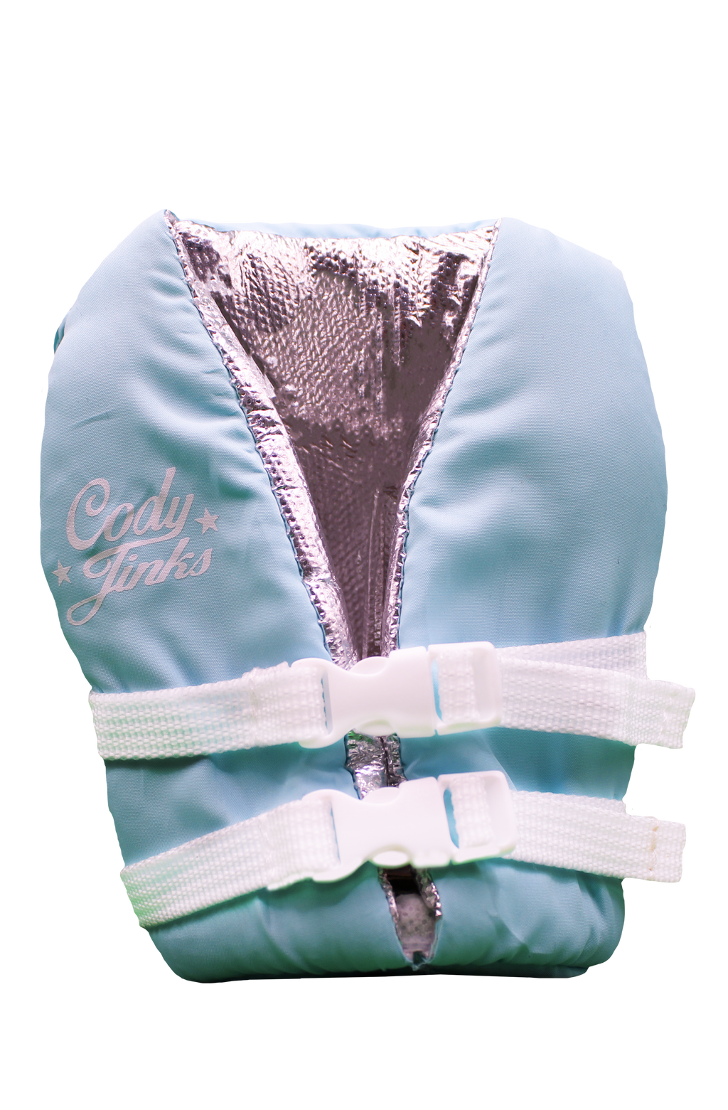 Script Teal Vest Can Koozie